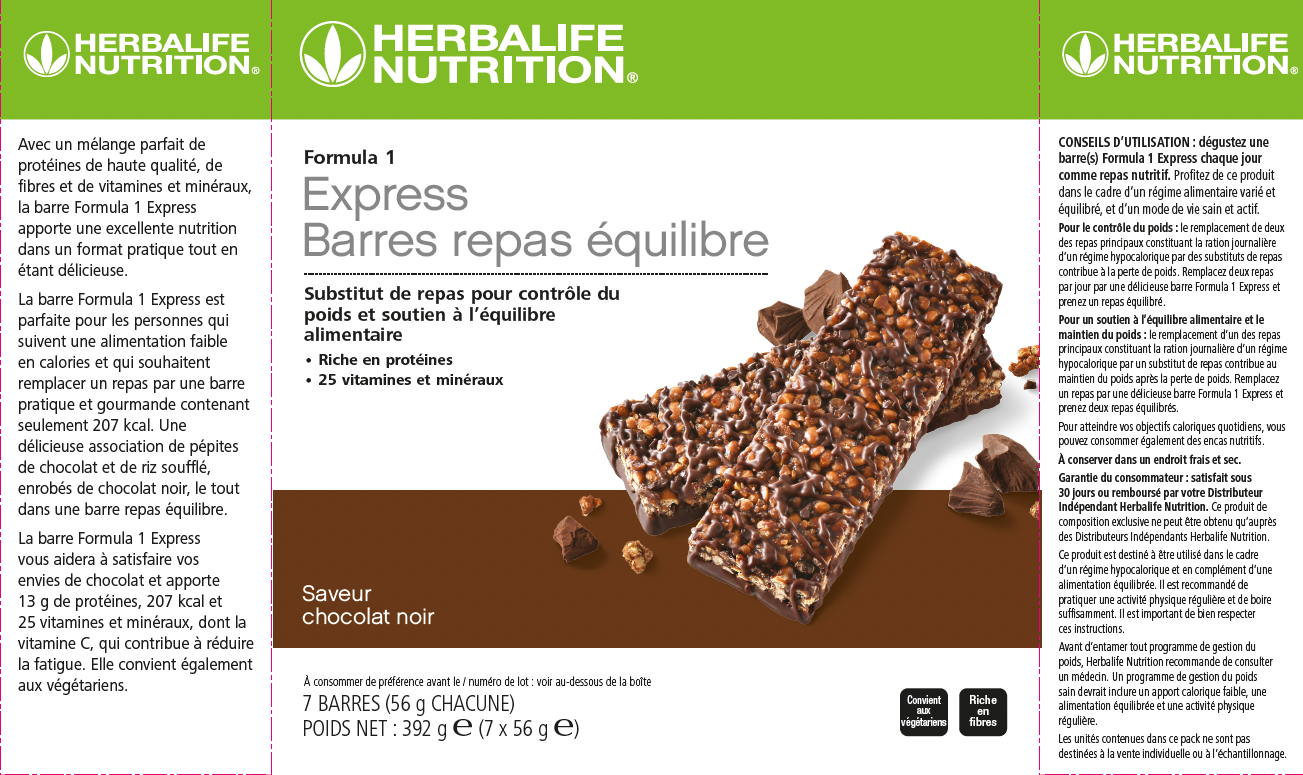 HERBALIFE - Barres Repas Équilibre Formula 1 Express Chocolat noir 7 barres de 56 g